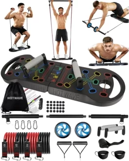 HOTWAVE Portable Exercise Equipment with 16 Gym Accessories.20 in 1 Push Up Board Fitness,Resistance Bands with Ab Roller