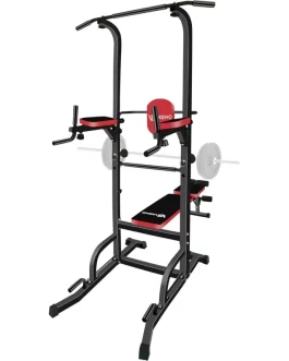 Multifunction Power Tower with Bench Pull Up Bar Dip Station for Home Gym Squat Rack Adjustable Workout Strength Training Home F